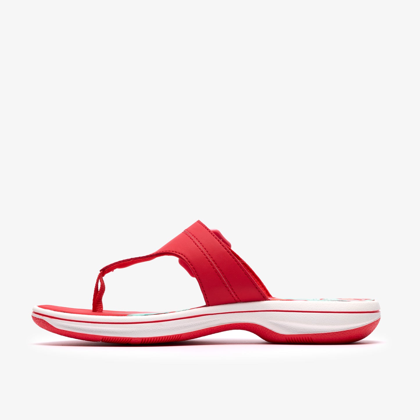 Red flip-flop sandal with a white sole.