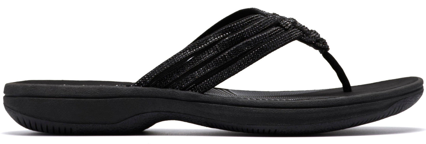Black flip-flop sandal with multiple straps.