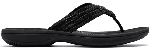 Black flip-flop sandal with multiple straps.
