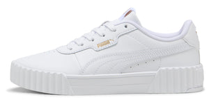 A low-profile white sneaker with a platform sole and PUMA logo.