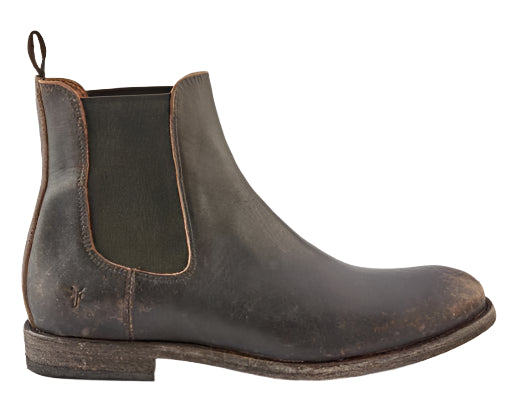 A brown leather Chelsea boot, featuring an elastic side panel.