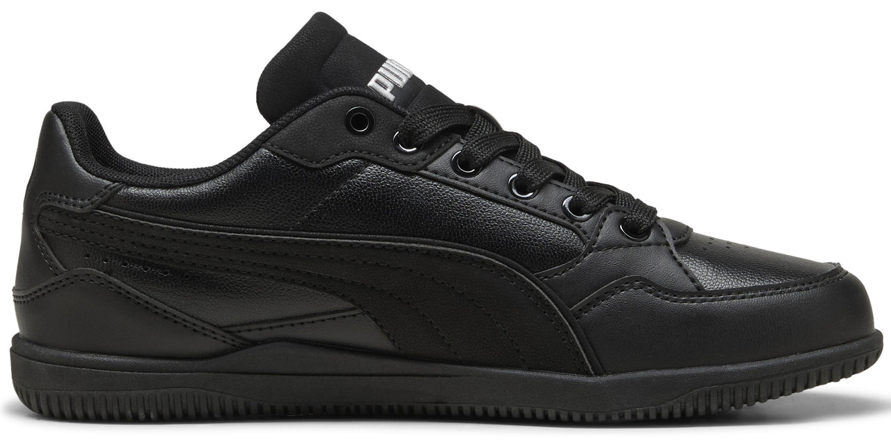 Black PUMA shoe with black laces.