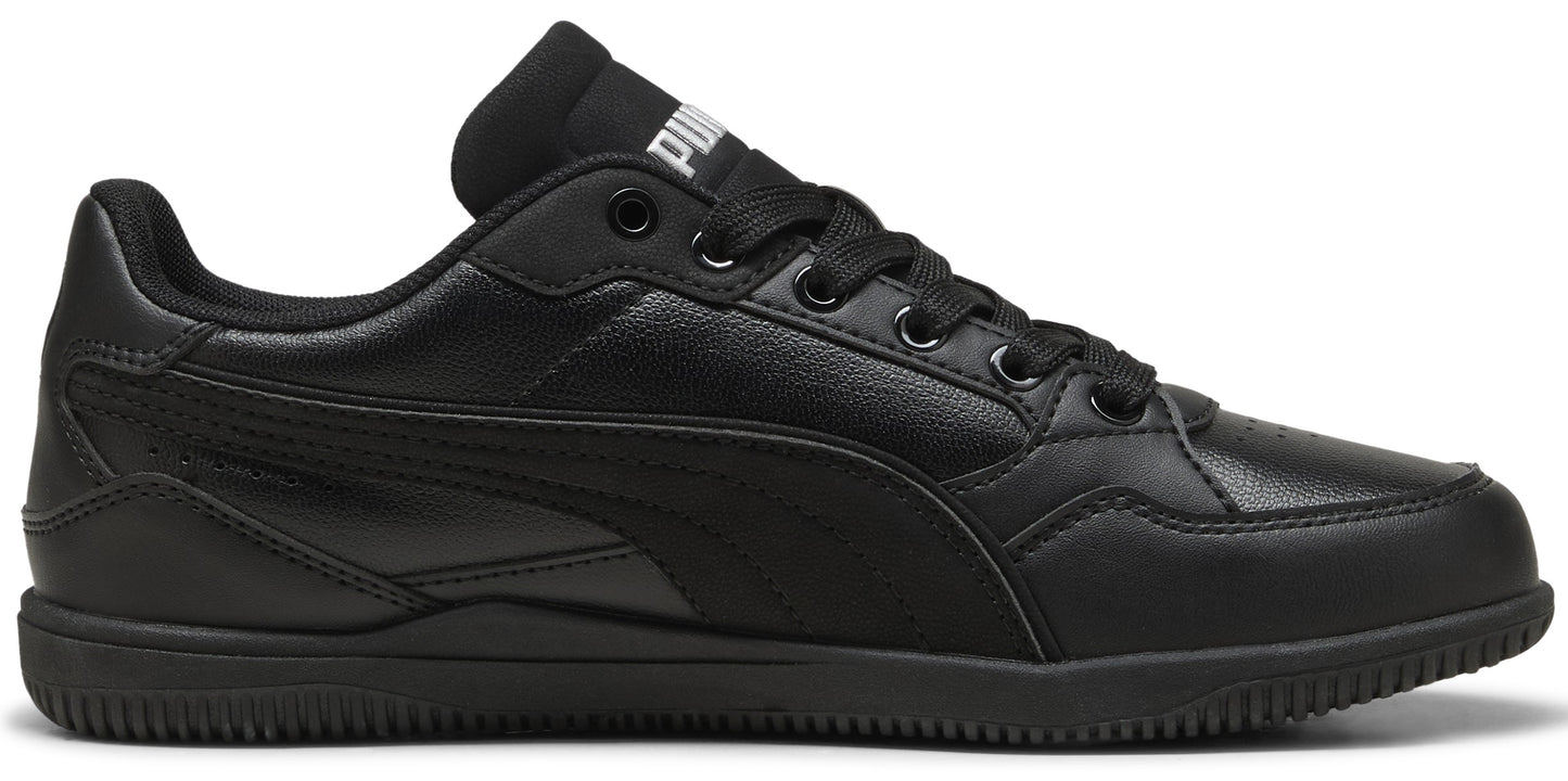 Black PUMA shoe with black laces.