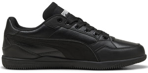 Black PUMA shoe with black laces.