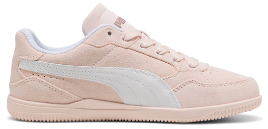 Pink sneaker with a white stripe.