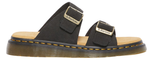 black sandal with two straps with buckles