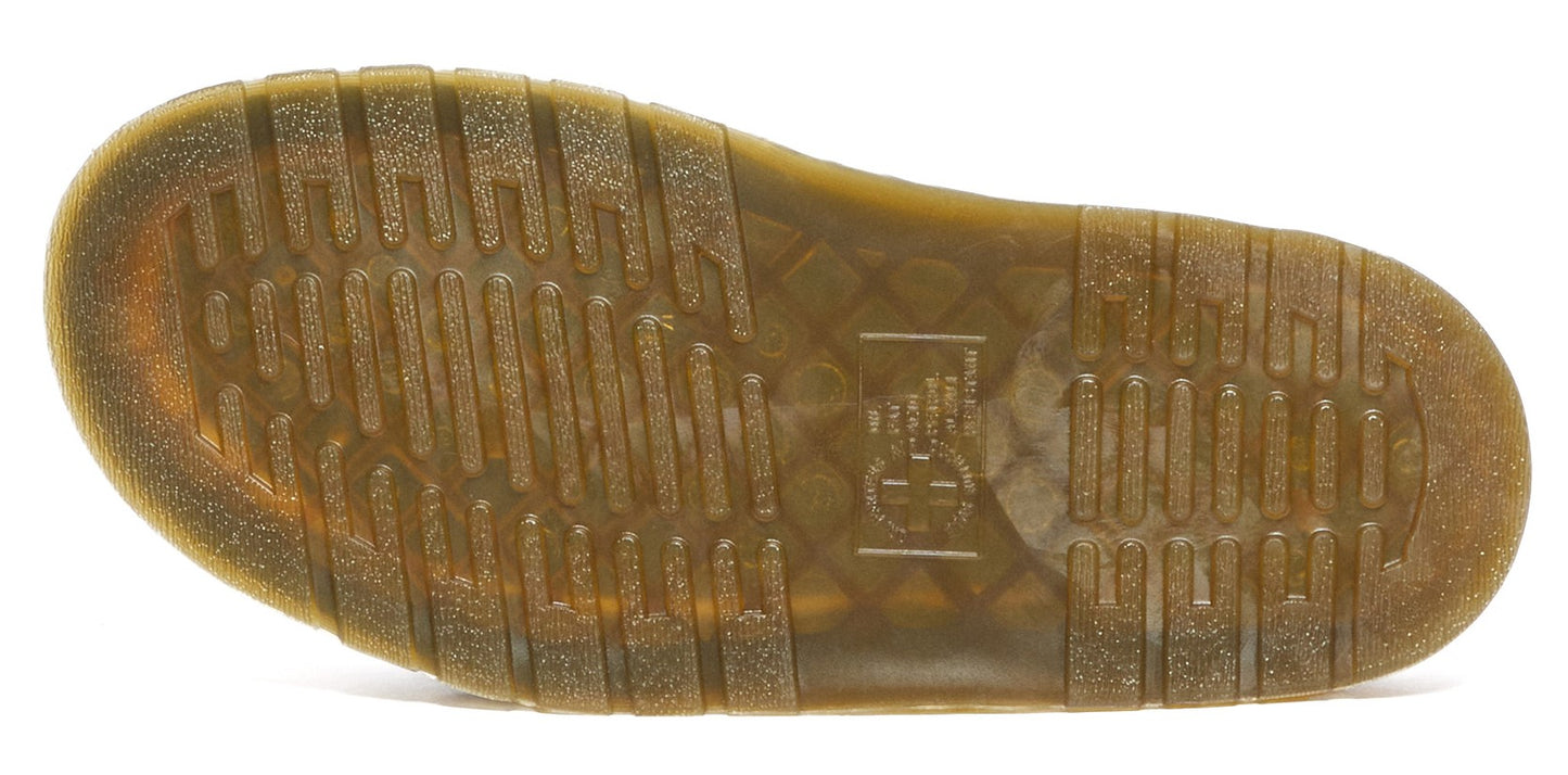 A rubber shoe sole with a ridged pattern.