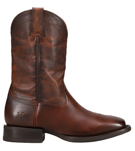 Brown leather cowboy boot with square heel