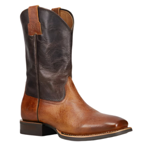 Cowboy boot, leather, brown and dark brown.