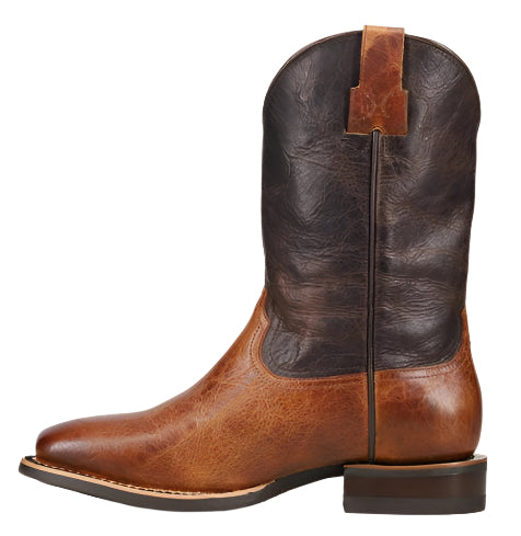 Brown leather cowboy boot with square toe.