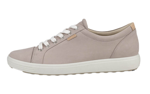 Low top gray leather sneaker with white laces and sole.