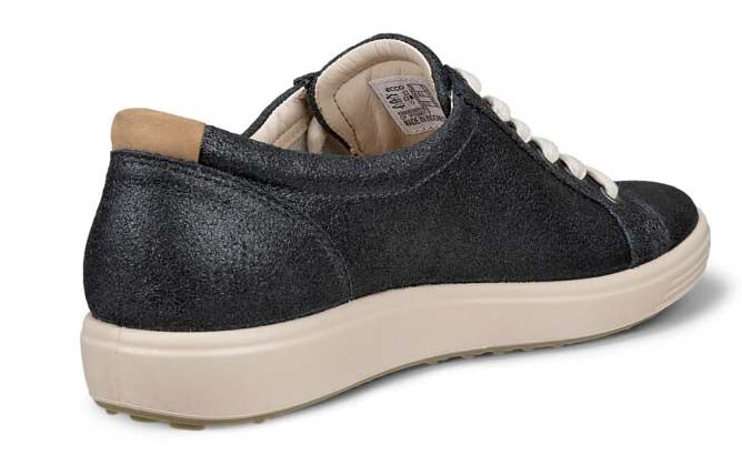 Black sparkle sneaker with white laces and beige sole.