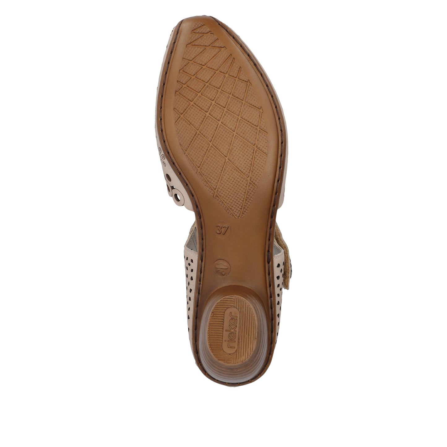 beige sandal sole with geometric pattern and round heel