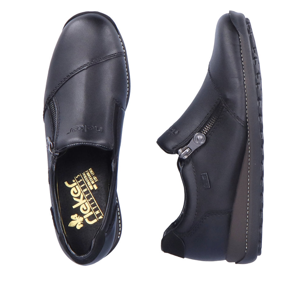 Pair of rieker slip-on shoes in black with side zipper