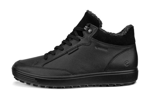 Black, leather ankle boot with black laces and trim.