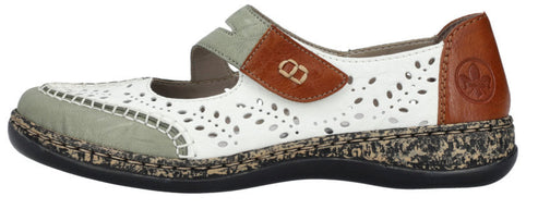 A Mary Jane style women's shoe with a strap.