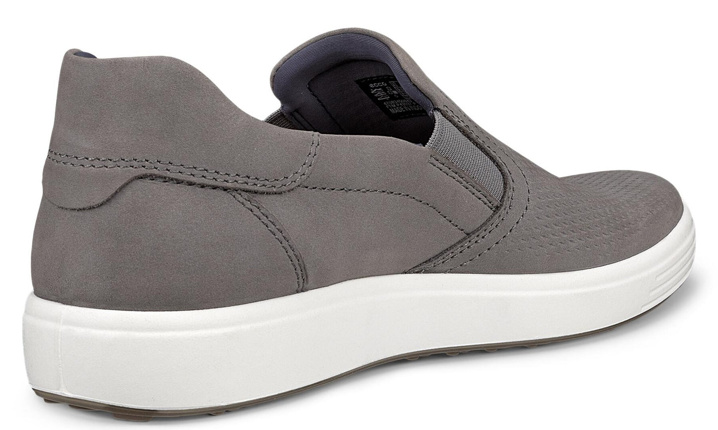 Slip-on shoe, gray with a white sole.