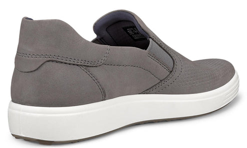Slip-on shoe, gray with a white sole.