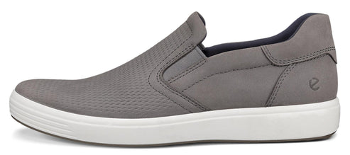 Gray slip-on shoe with white sole.