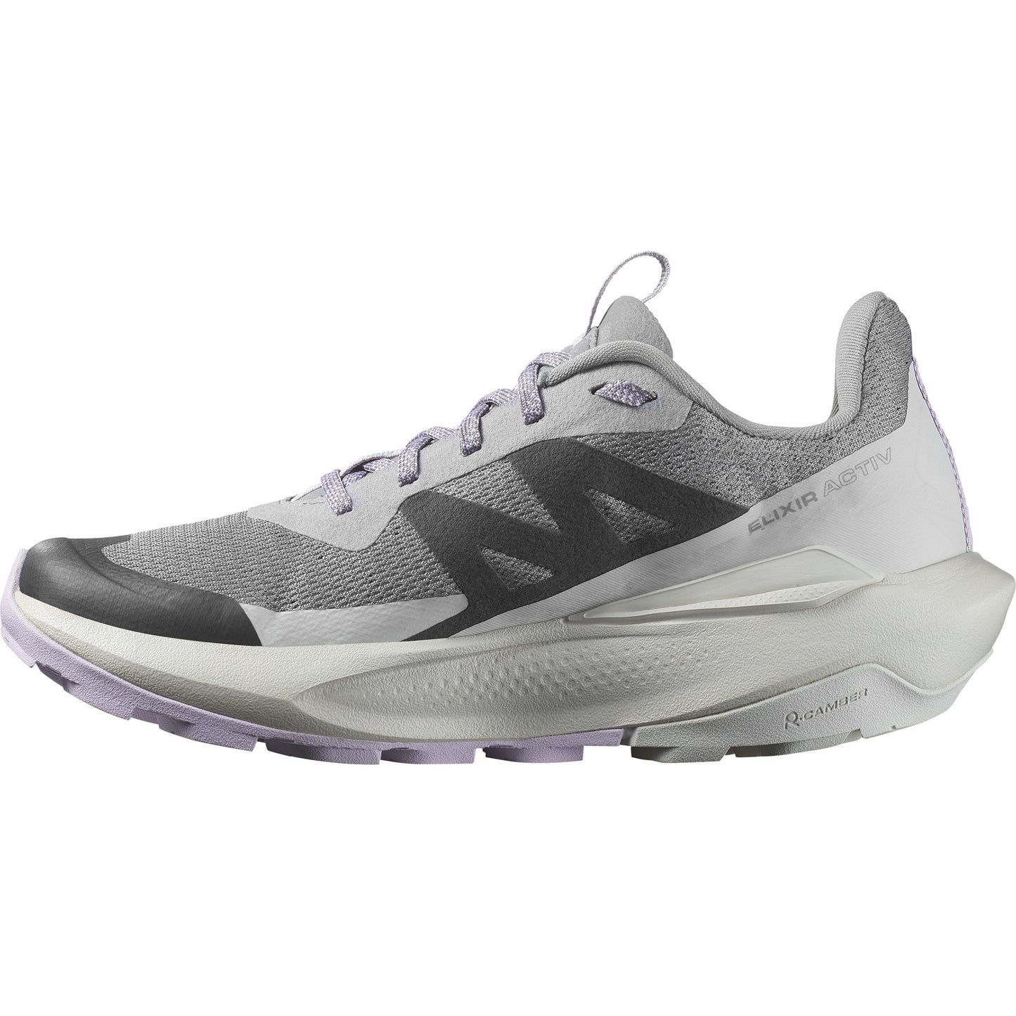 A gray running shoe with dark gray accents, white midsole, and text 'AURORA 2 GTX' on its side.