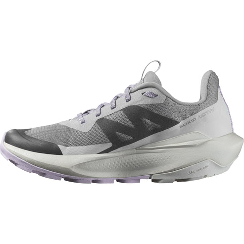A gray running shoe with dark gray accents, white midsole, and text 'AURORA 2 GTX' on its side.