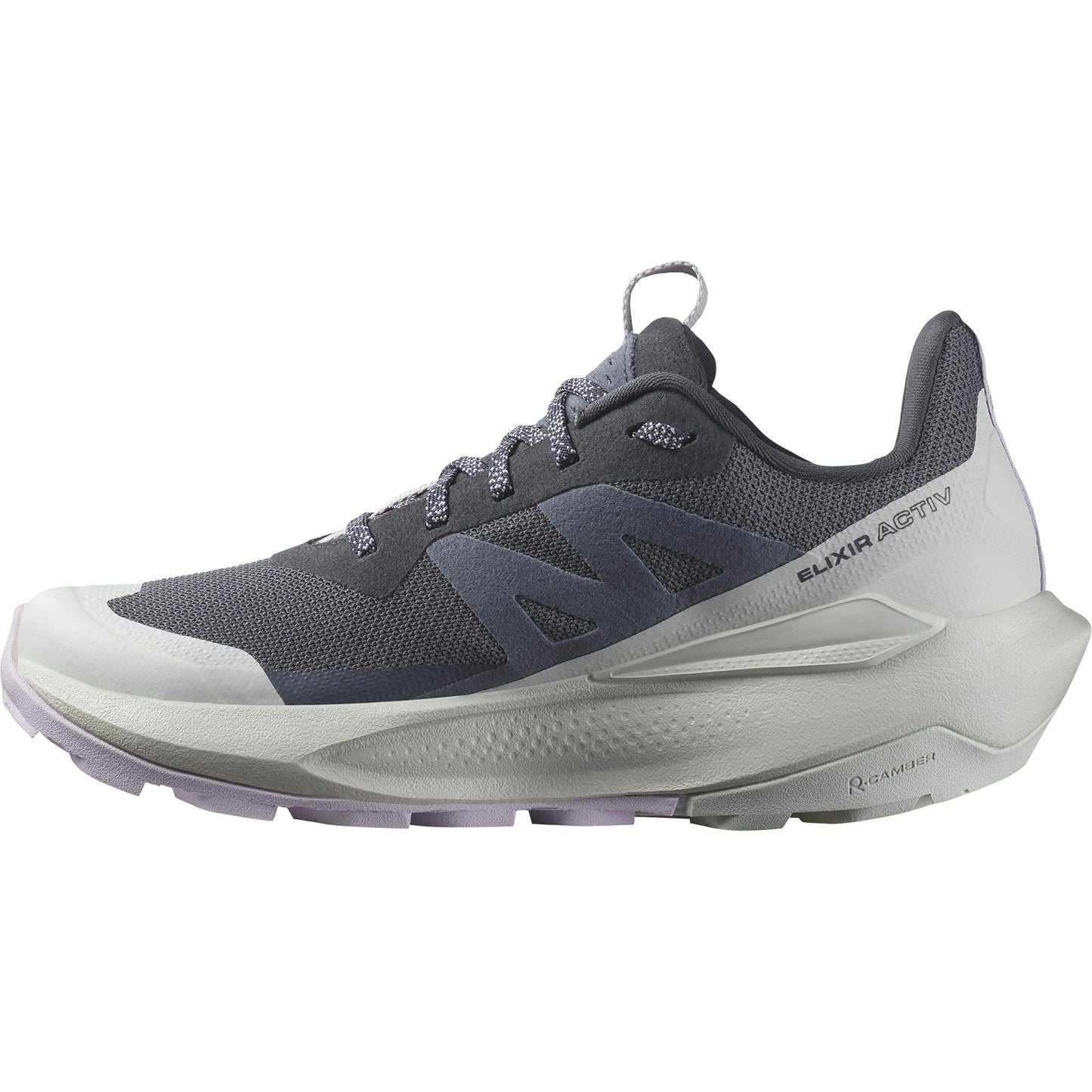 A gray athletic shoe with "ELIXIR ACTIV" printed on the side.