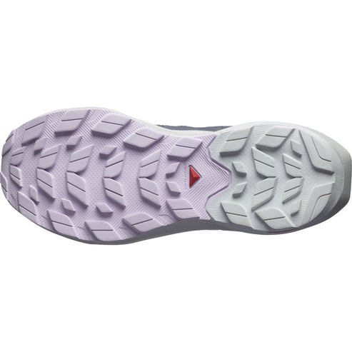 Bottom of athletic shoe with lavender, gray and white tread.