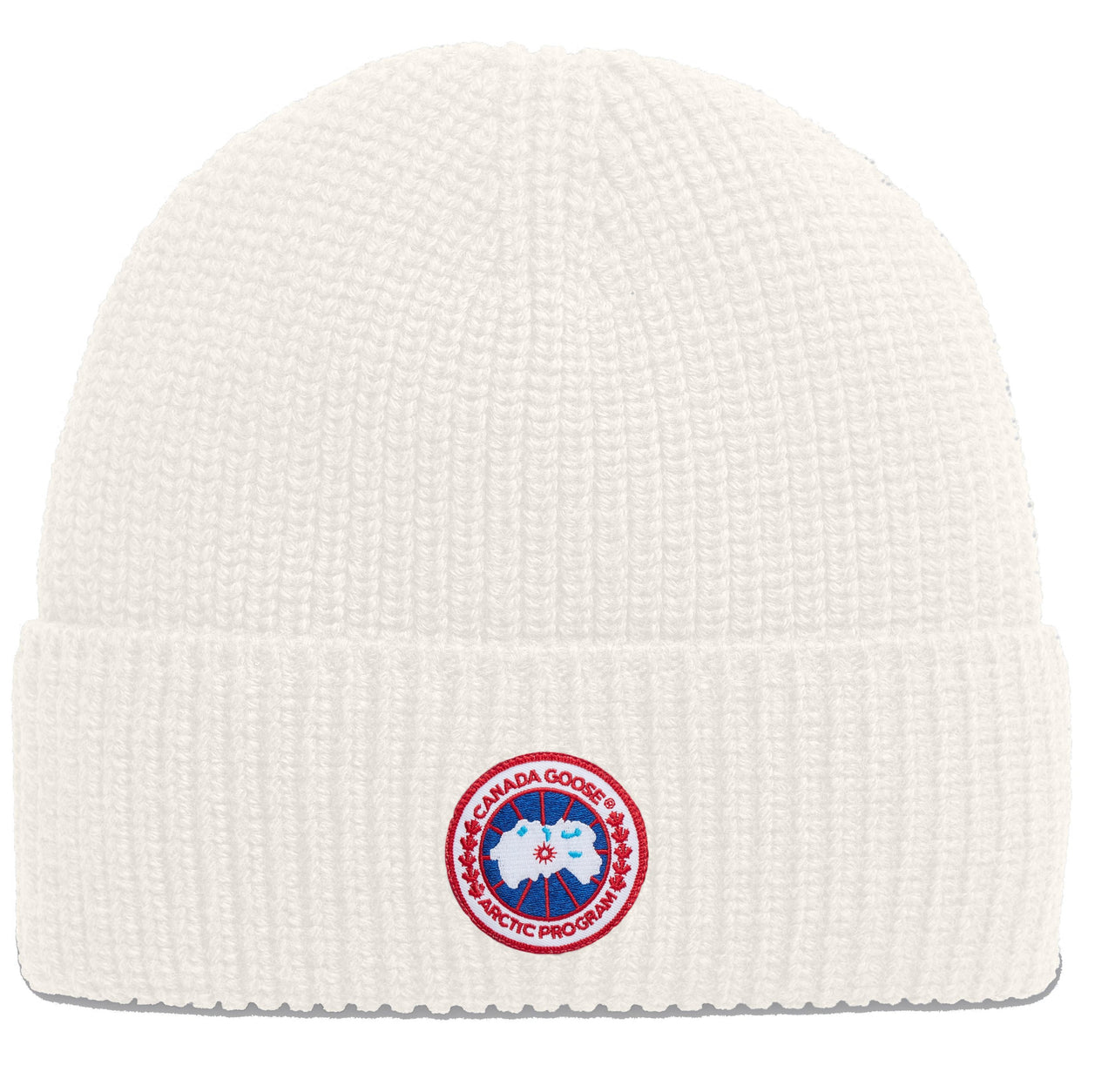 White knit beanie with Arctic Program badge.
