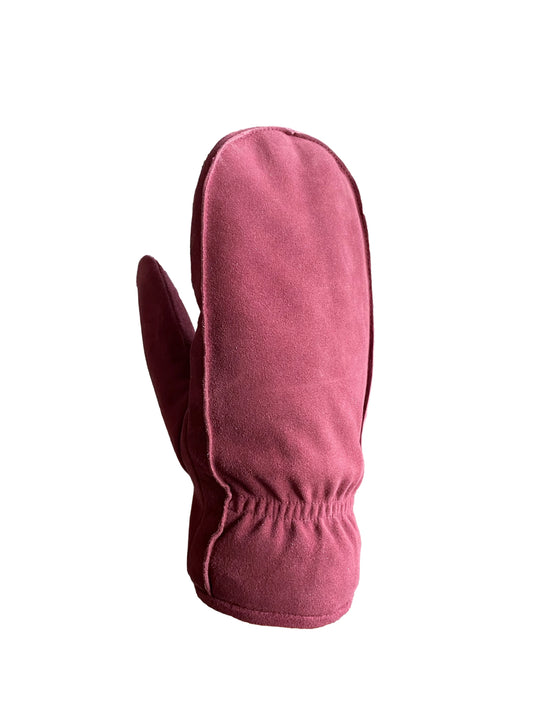 Burgundy suede mitten.