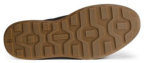 Bottom view of a shoe sole with a tread pattern and the word "ECCO" and a number "43" on it.