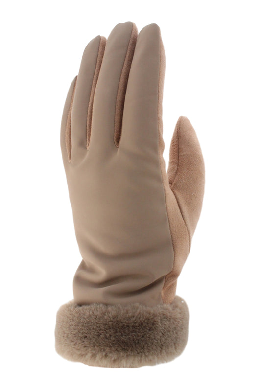 Beige glove with fur cuff