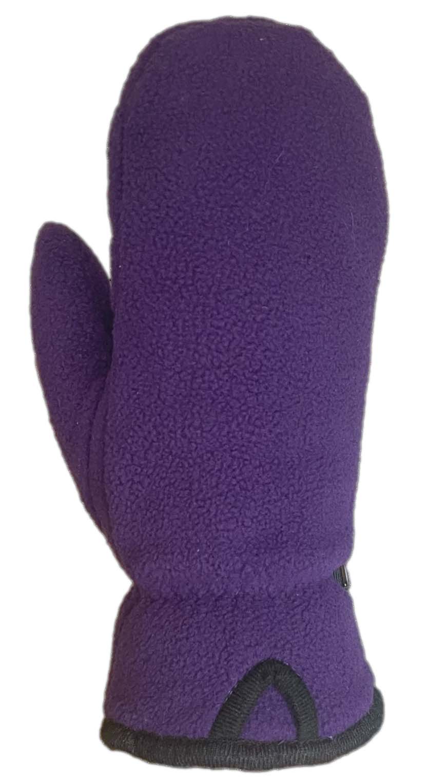 Purple fleece mitten.