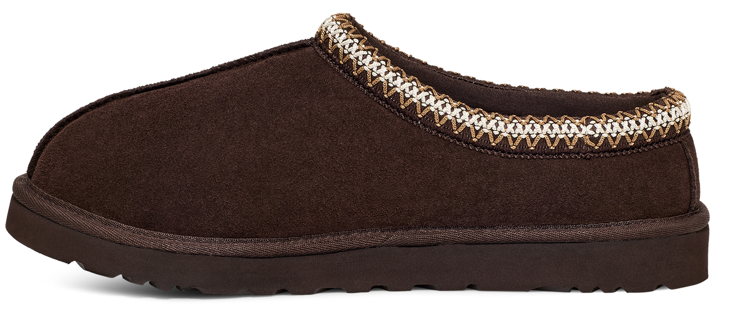 A brown, soft, indoor shoe.