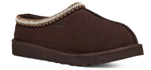 A brown slipper with a patterned cuff.