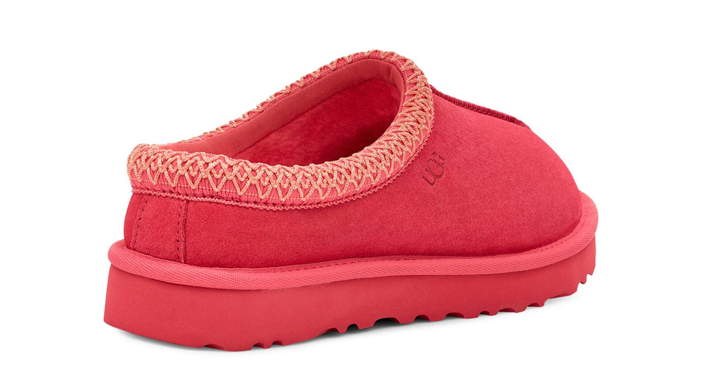 Reddish-pink UGG Tasman Slipper with a textured, decorative braid around the collar and a thick sole.
