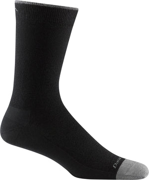 A solid black mid-calf sock with a light gray heel and toe, featuring the word 'Darn' visible in small letters on the toe section.