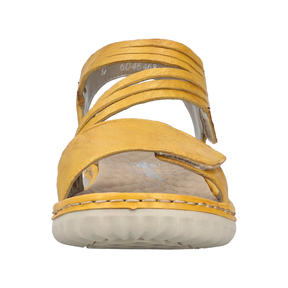 Mustard-colored sandal with multiple straps.