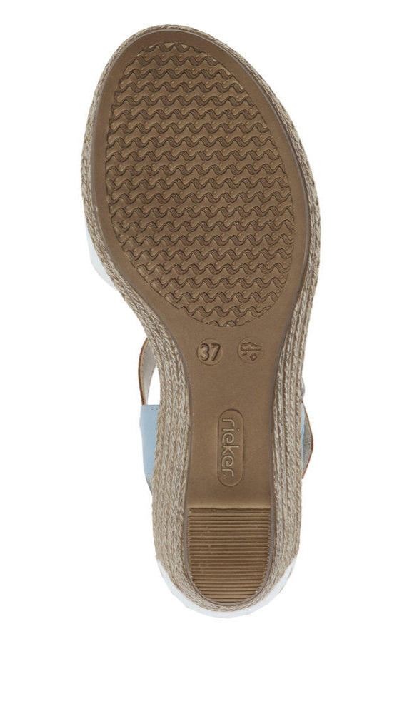 Sole of a wedge heel sandal with a size 37 imprint.
