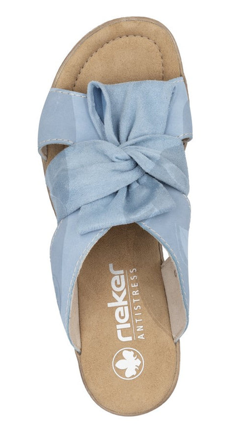 Light-blue sandal with a knotted bow strap.