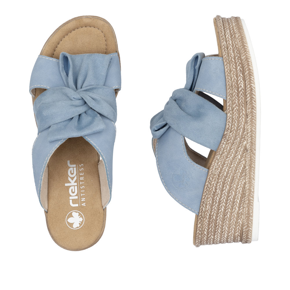 Two light blue platform sandals with knot detail