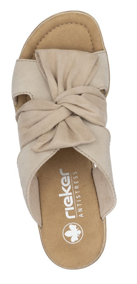 Sandal with a knot detail and the text 'Rieker ANTISTRESS' visible on the inner sole.