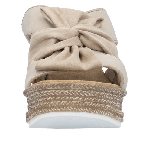 Beige platform slide sandal with knot detail.