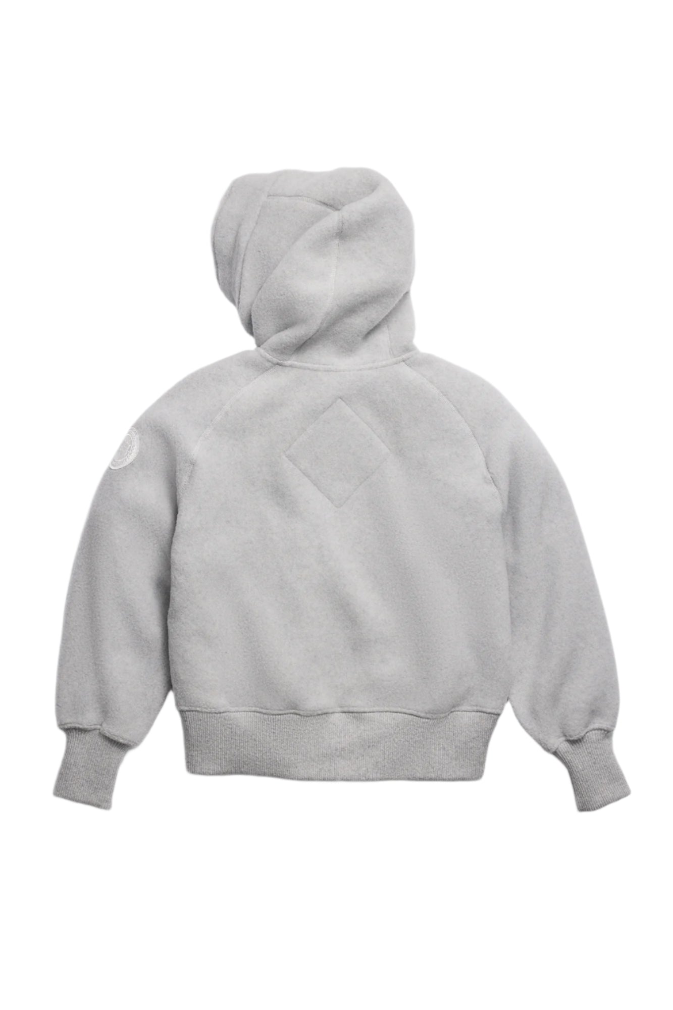 Light gray hooded sweatshirt, back view.