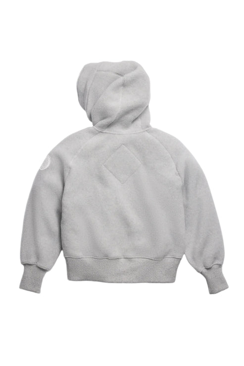 Light gray hooded sweatshirt, back view.