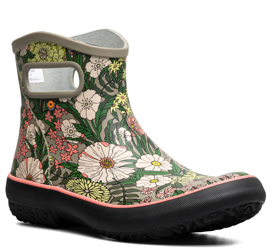Floral patterned rain boot with handles