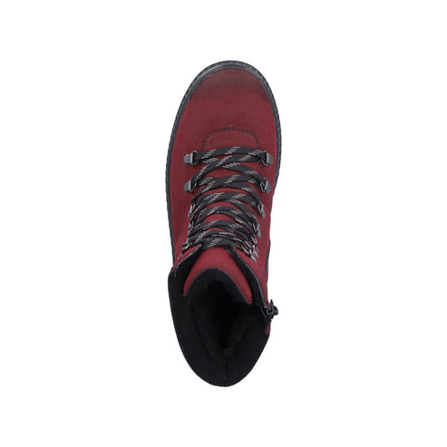 Reddish-brown leather boot with black laces and a black interior.