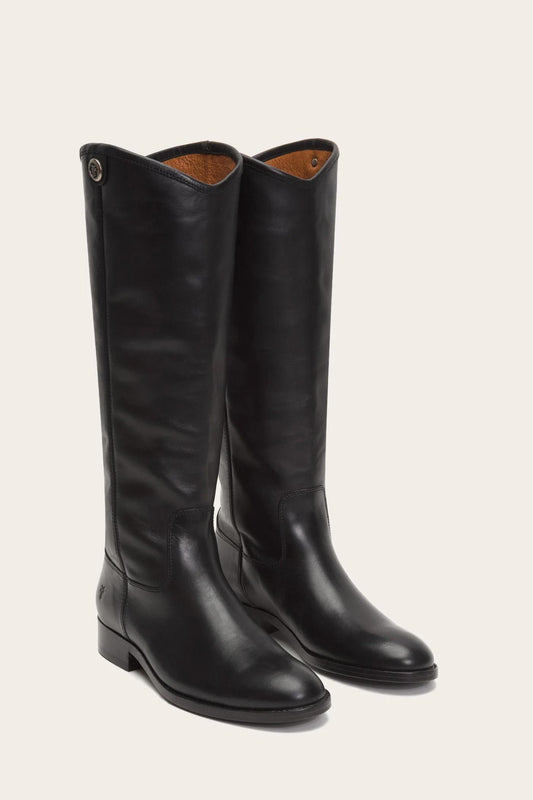 Pair of knee-high black leather riding boots.