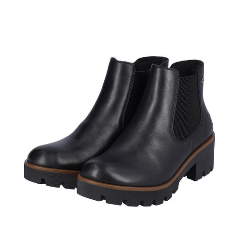 Pair of black leather heeled Chelsea boots.