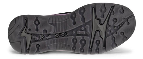 The bottom of a gray shoe with various geometric shapes and textures for grip.