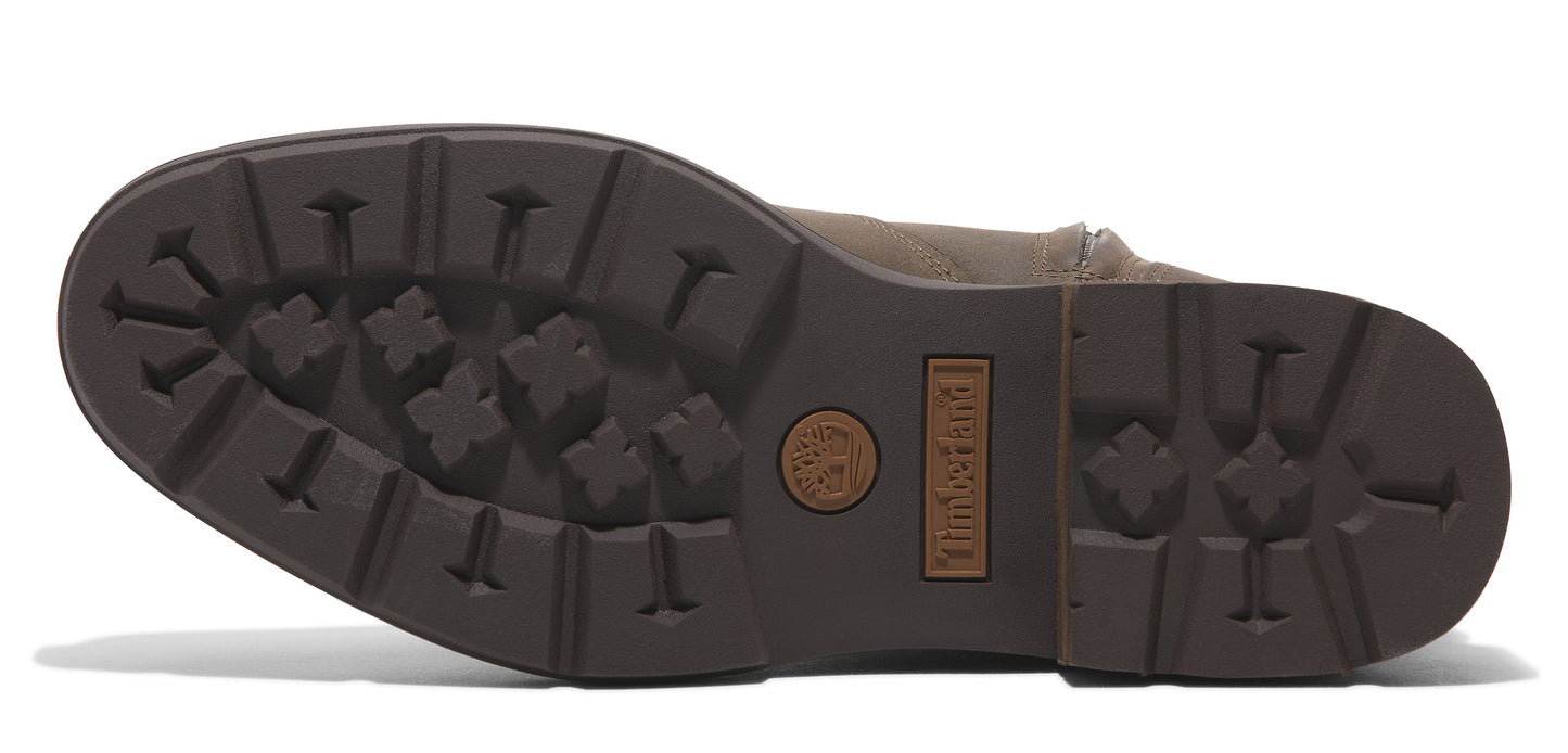 The sole of a boot showing the Timberland logo.